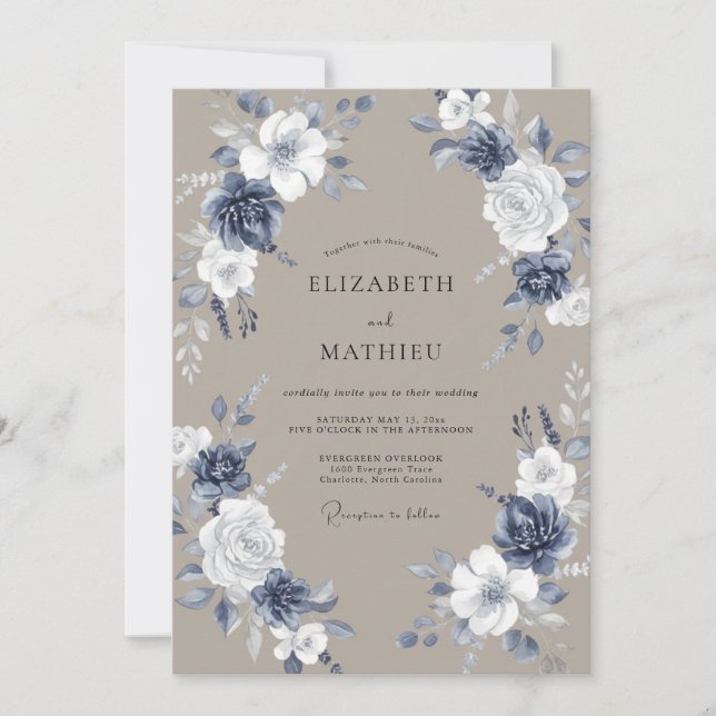 Invitation Mariage Peint en Taupe Ardoise (Devant)