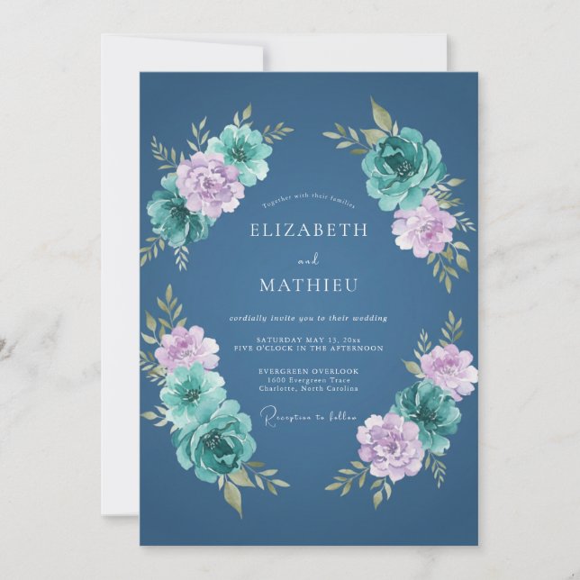 Invitation Mariage Peint en Teal Acier (Devant)