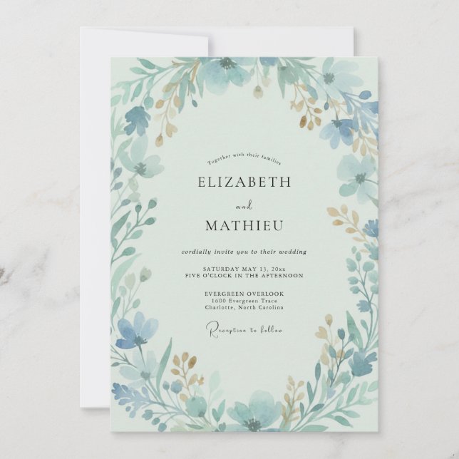 Invitation Mariage Peint en Teal Glacé (Devant)