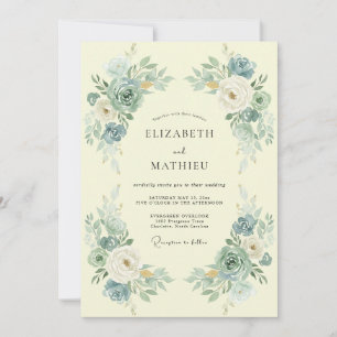 Invitation Mariage Peint en Teal Poussiéreux