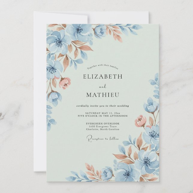 Invitation Mariage Peint en Terre Cuite Azur (Devant)
