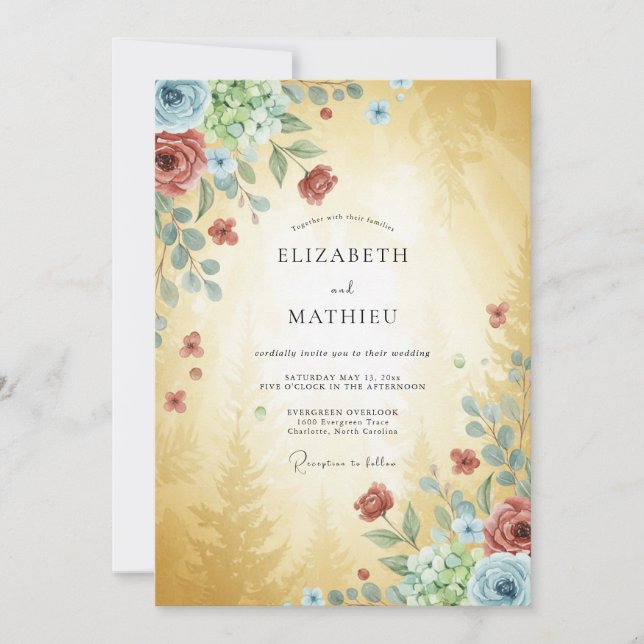 Invitation Mariage peint en terre cuite dorée (Devant)