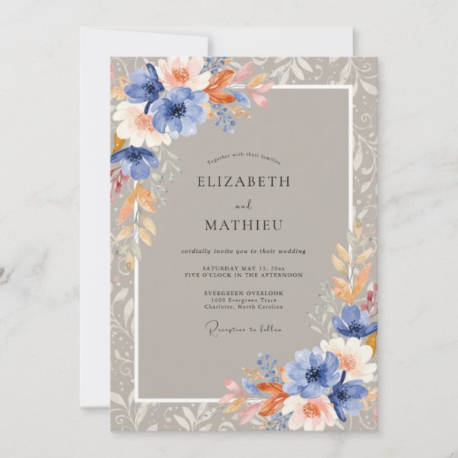 Invitation Mariage Peint en Terre Cuite Douce Azur (Devant)