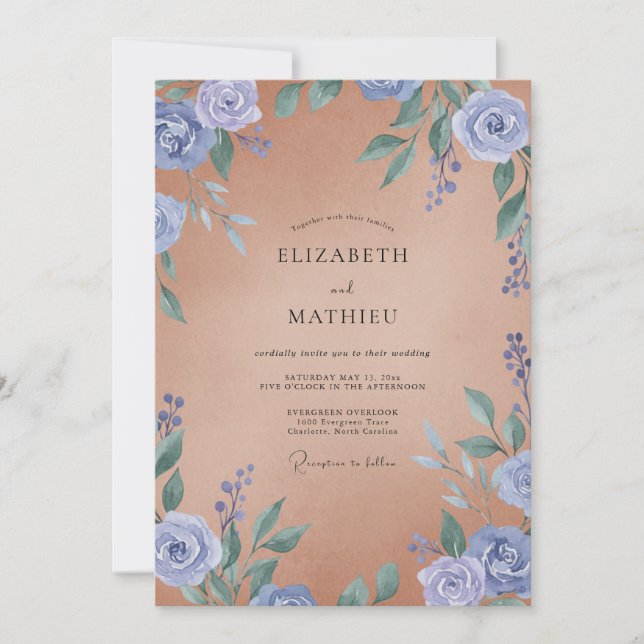 Invitation Mariage peint en terre cuite et Pervenche (Devant)