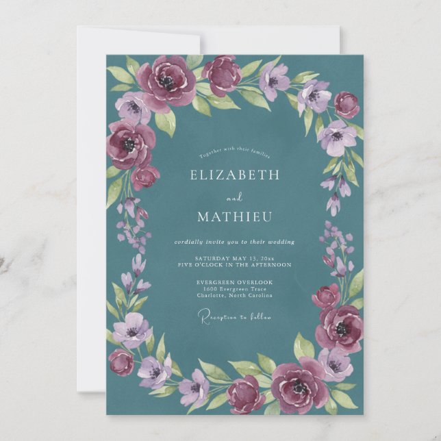 Invitation Mariage Peint en Violet Ardoise (Devant)