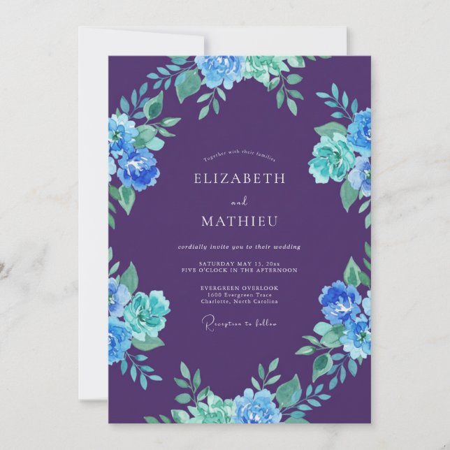 Invitation Mariage peint en violet azur (Devant)