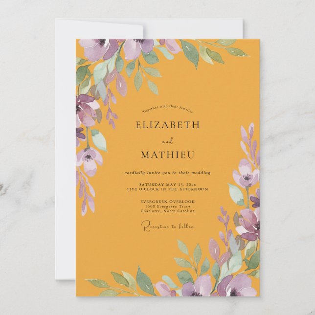 Invitation Mariage peint en violet moutarde (Devant)