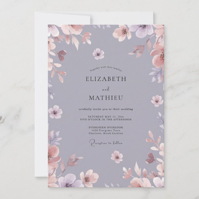 Invitation Mariage peint en violet poussiéreux (Devant)