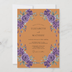 Invitation Mariage peint en violet terracotta