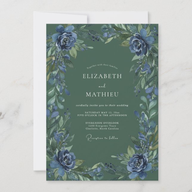 Invitation Mariage peint Hunter Indigo (Devant)