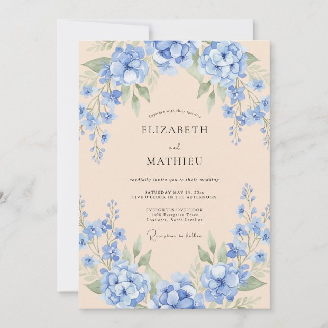 Invitation Mariage Peint Hydrangea Azur (Devant)