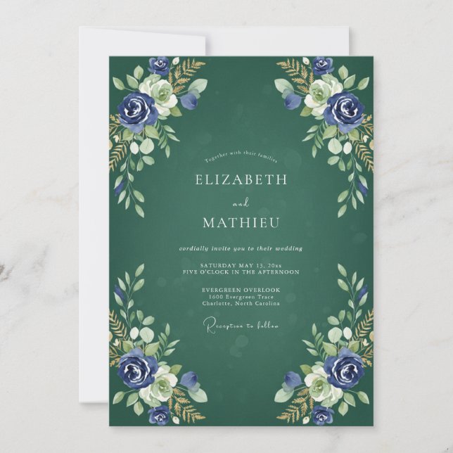 Invitation Mariage peint Indigo Juniper (Devant)