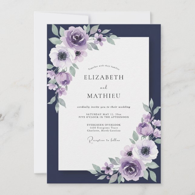 Invitation Mariage peint indigo violet (Devant)