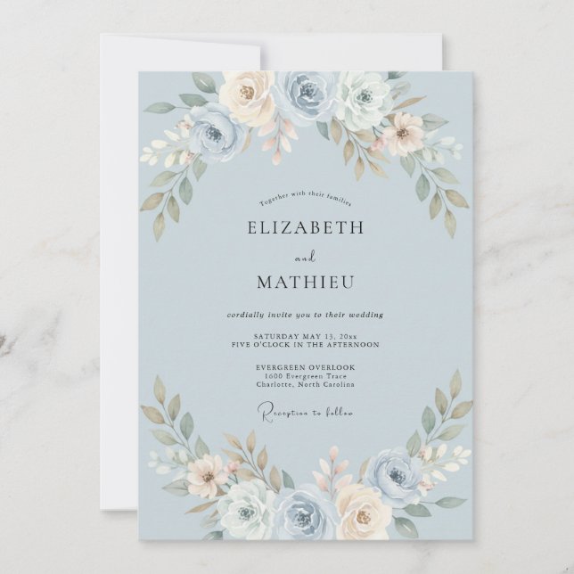 Invitation Mariage peint ivoire au bleuet (Devant)