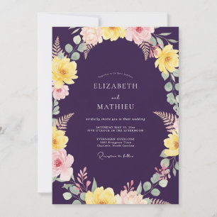 Invitation Mariage peint jaune prune profond