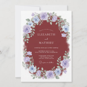 Invitation Mariage peint lavande bordeaux