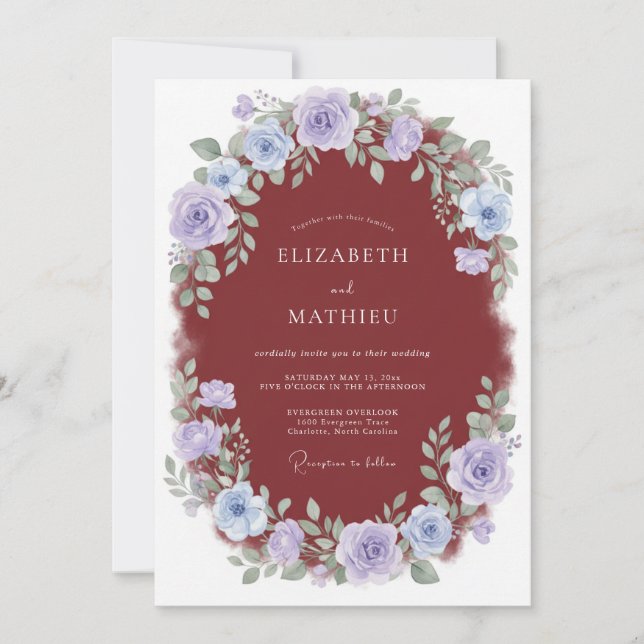 Invitation Mariage peint lavande bordeaux (Devant)