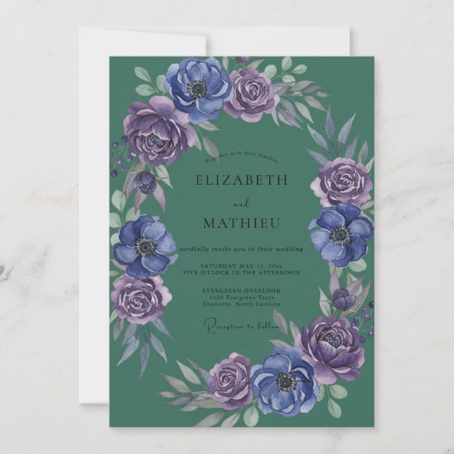Invitation Mariage peint Luxe Pervenche Violet (Devant)
