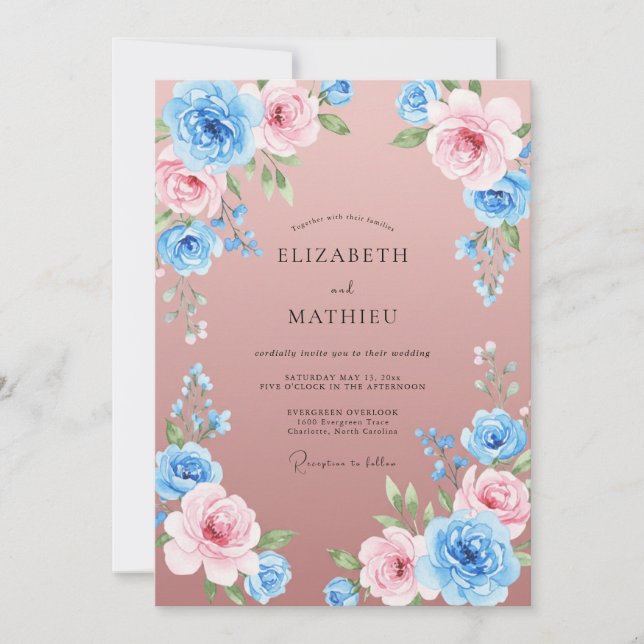 Invitation Mariage peint mauve azur (Devant)