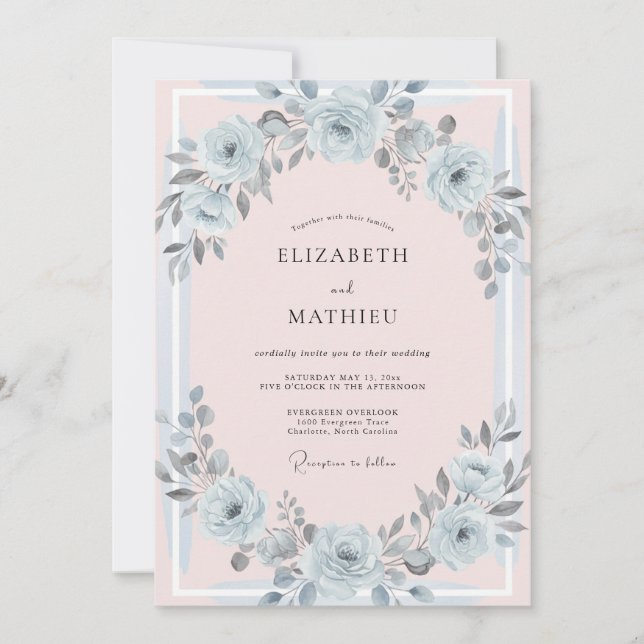 Invitation Mariage peint pastel argent (Devant)