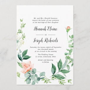 Invitation mariage peint pêche fleurie verdure