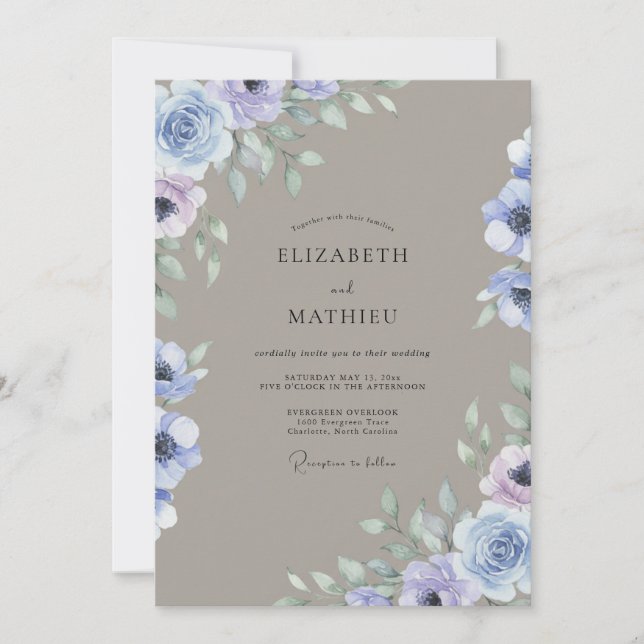 Invitation Mariage peint Pervenche Taupe (Devant)