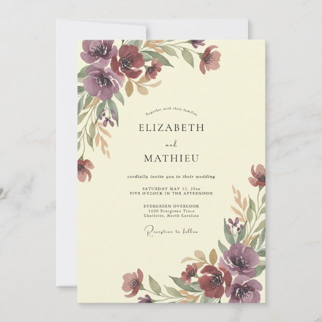 Invitation Mariage peint prune Bourgogne (Devant)