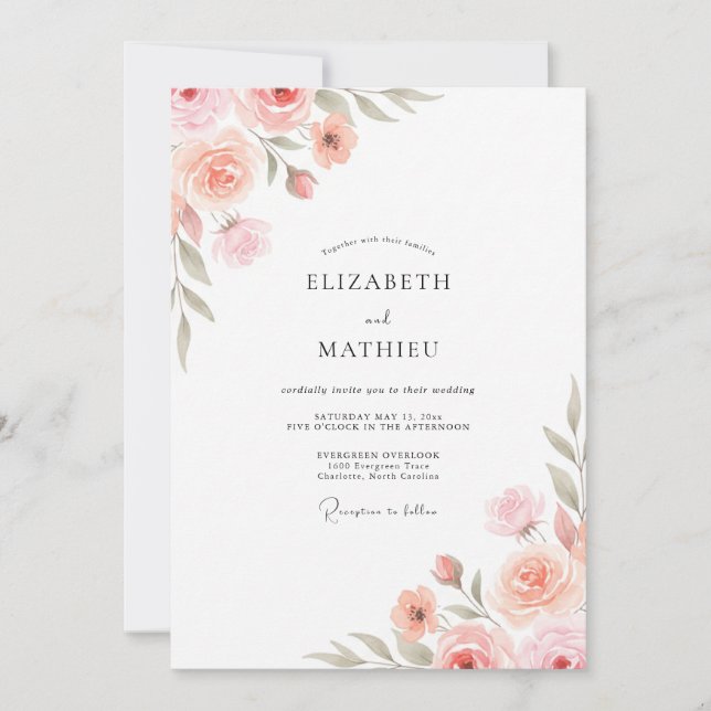 Invitation Mariage peint rose pâle (Devant)