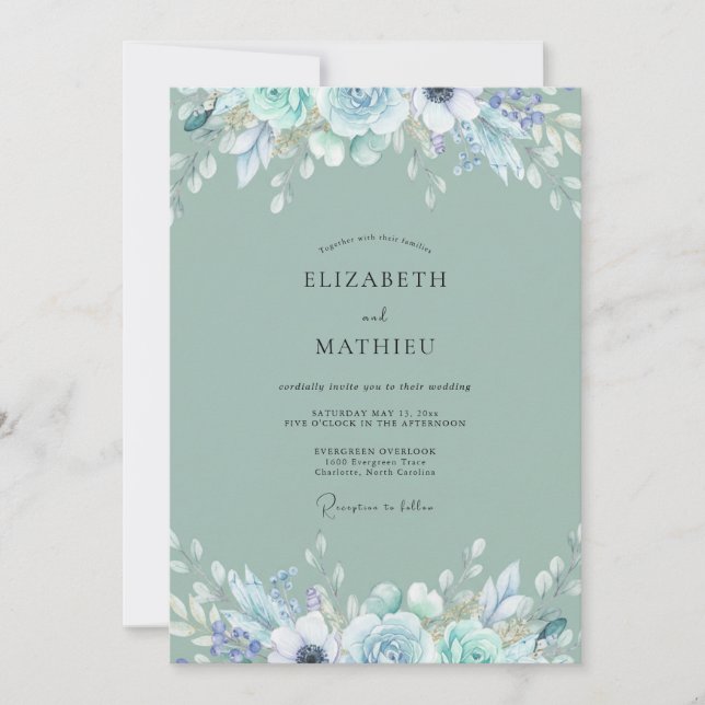 Invitation Mariage Peint Sage Glacé (Devant)