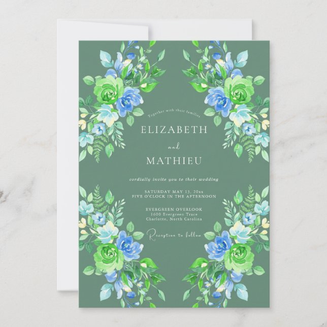 Invitation Mariage Peint Sauge Bleuet (Devant)
