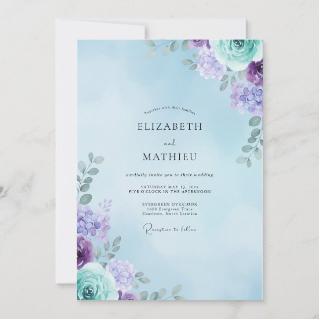 Invitation Mariage Peint sous le Ciel d'Améthyste (Devant)
