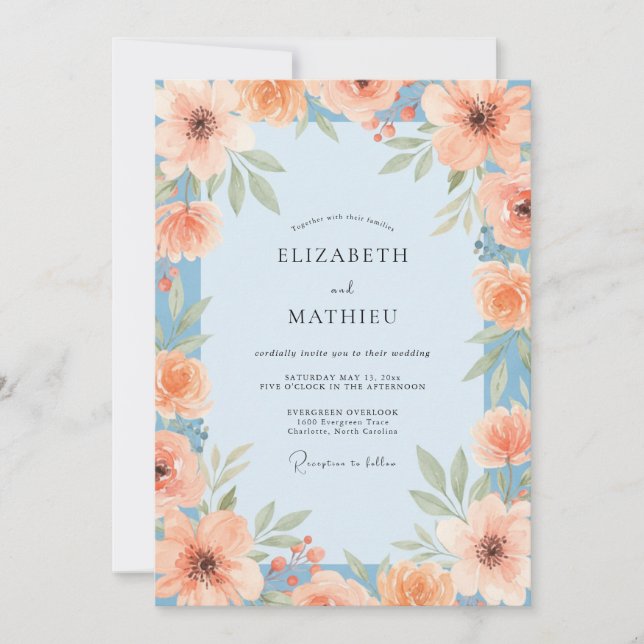 Invitation Mariage peint sous le ciel de corail (Devant)