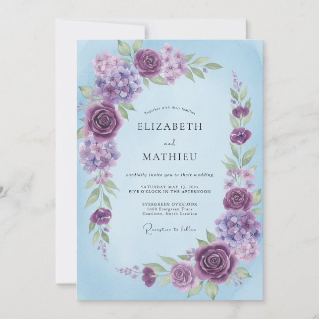 Invitation Mariage peint sous un ciel lilas (Devant)