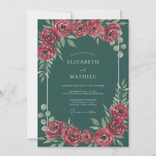 Invitation Mariage peint sur ardoise carmin (Devant)