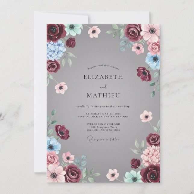 Invitation Mariage peint sur ardoise de Bourgogne (Devant)