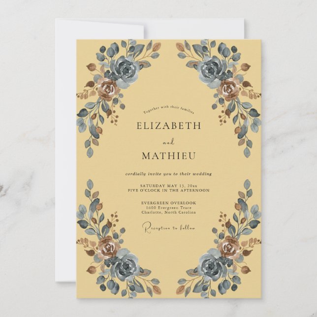 Invitation Mariage peint sur ardoise moutarde bohème (Devant)
