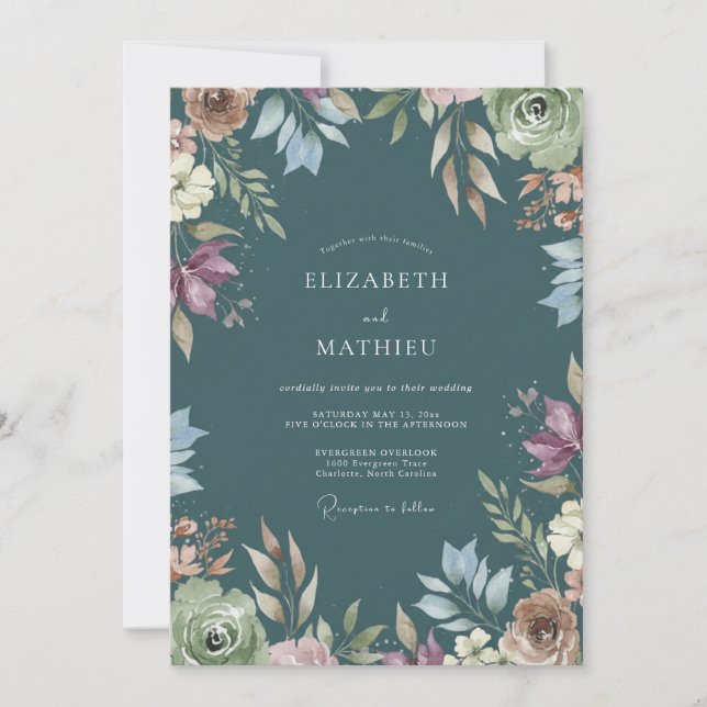 Invitation Mariage peint sur ardoise profonde (Devant)