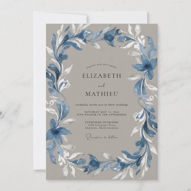 Invitation Mariage Peint Taupe Acier (Devant)