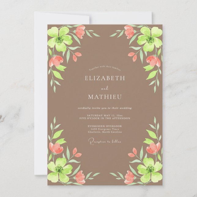Invitation Mariage Peint Taupe Chartreuse (Devant)
