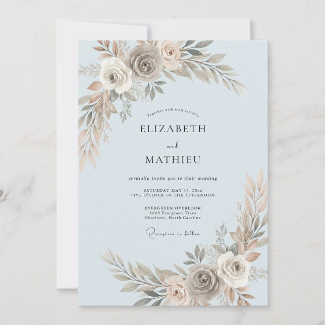 Invitation Mariage Peint Taupe en Poudre (Devant)