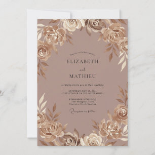 Invitation Mariage peint taupe et champagne