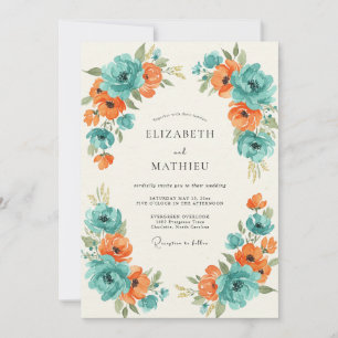 Invitation Mariage peint turquoise orange