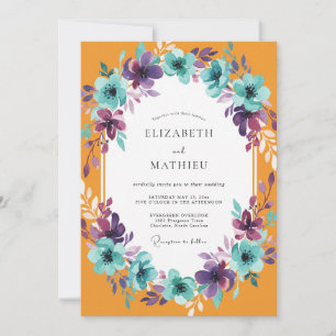 Invitation Mariage Peint Turquoise Tagète