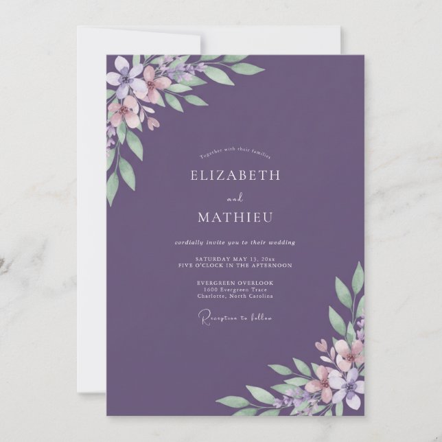 Invitation Mariage peint violet atténué (Devant)