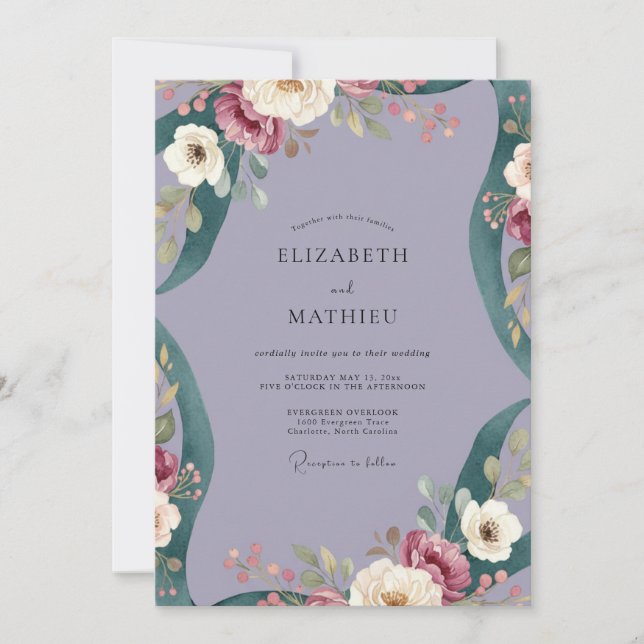 Invitation Mariage peint violet Bourgogne (Devant)
