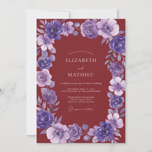 Invitation Mariage peint violet Bourgogne (Devant)