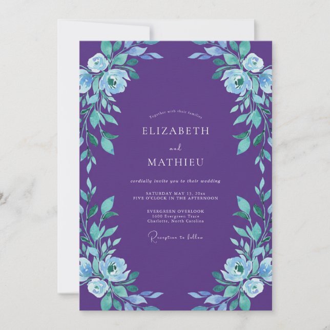 Invitation Mariage Peint Violet Pervenche (Devant)