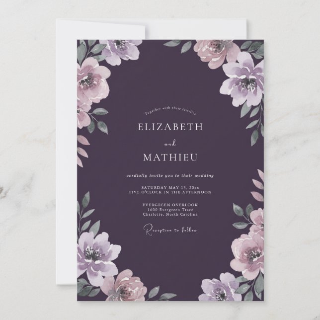 Invitation Mariage peint violet profond (Devant)