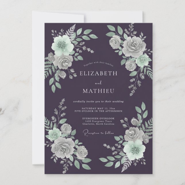Invitation Mariage Peinture de Pétale d'Aubergine (Devant)