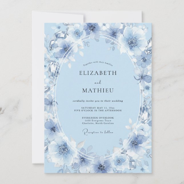 Invitation Mariage Peinture de Pivoine Céruléenne (Devant)